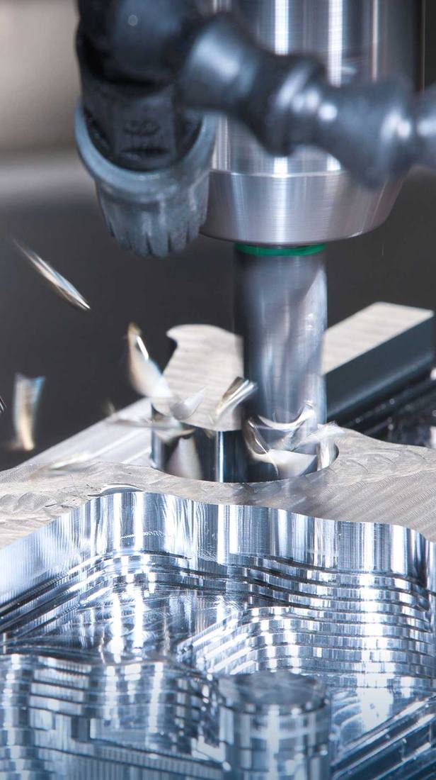 End mill cutting aluminum on a CNC machining center